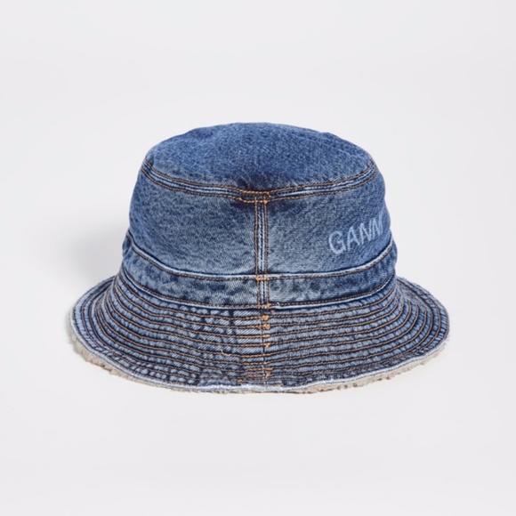 NEW Ganni Logo Organic Cotton Denim Bucket Hat XS/S main image 7